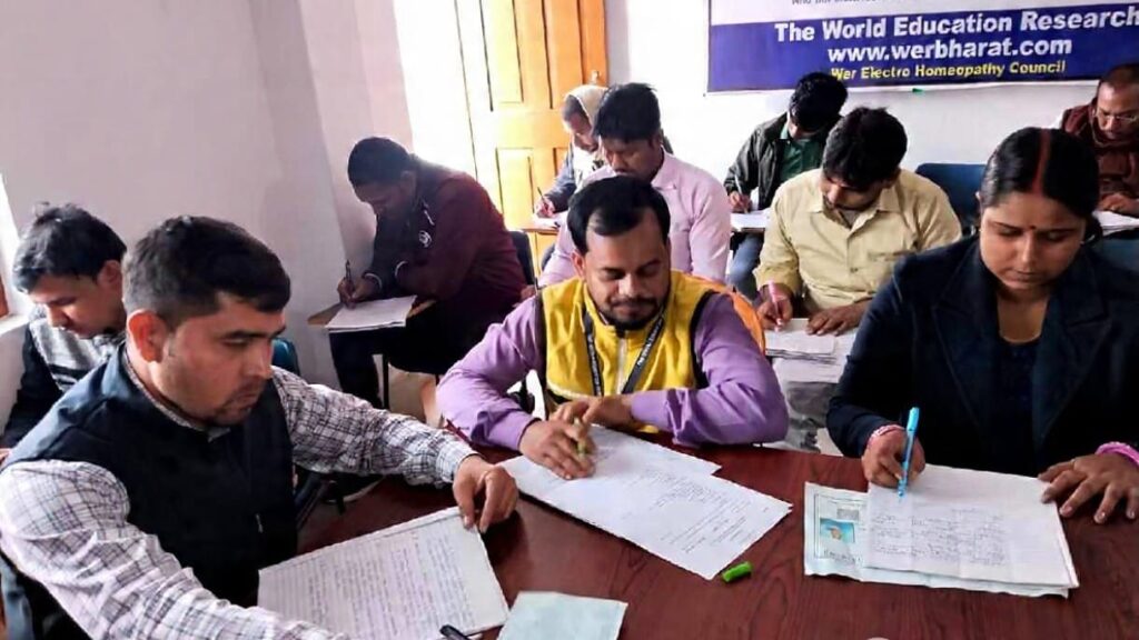 Students giving Electro Homeopathy exam at TWER Institute Patna